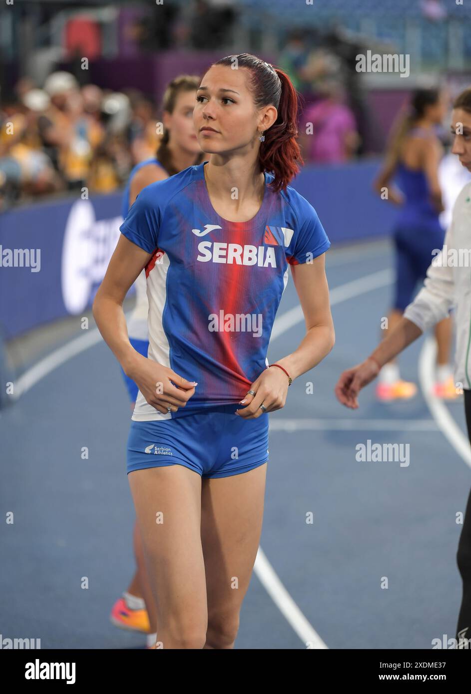 Angelina Topić de Serbie en compétition dans la ronde de qualification féminine de saut en hauteur aux Championnats d'Europe d'athlétisme, Stadio Olimpico, Rome, Italie - Banque D'Images