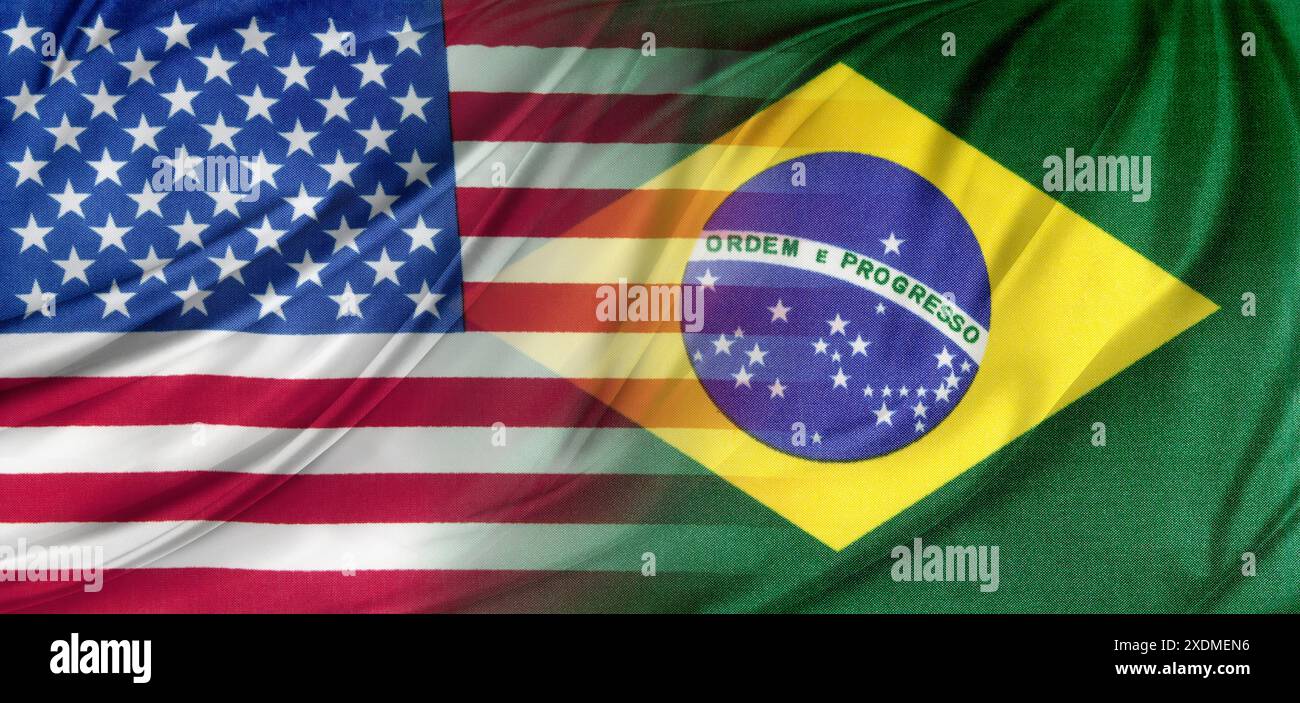Drapeaux américain et brésilien mélangent composite Banque D'Images