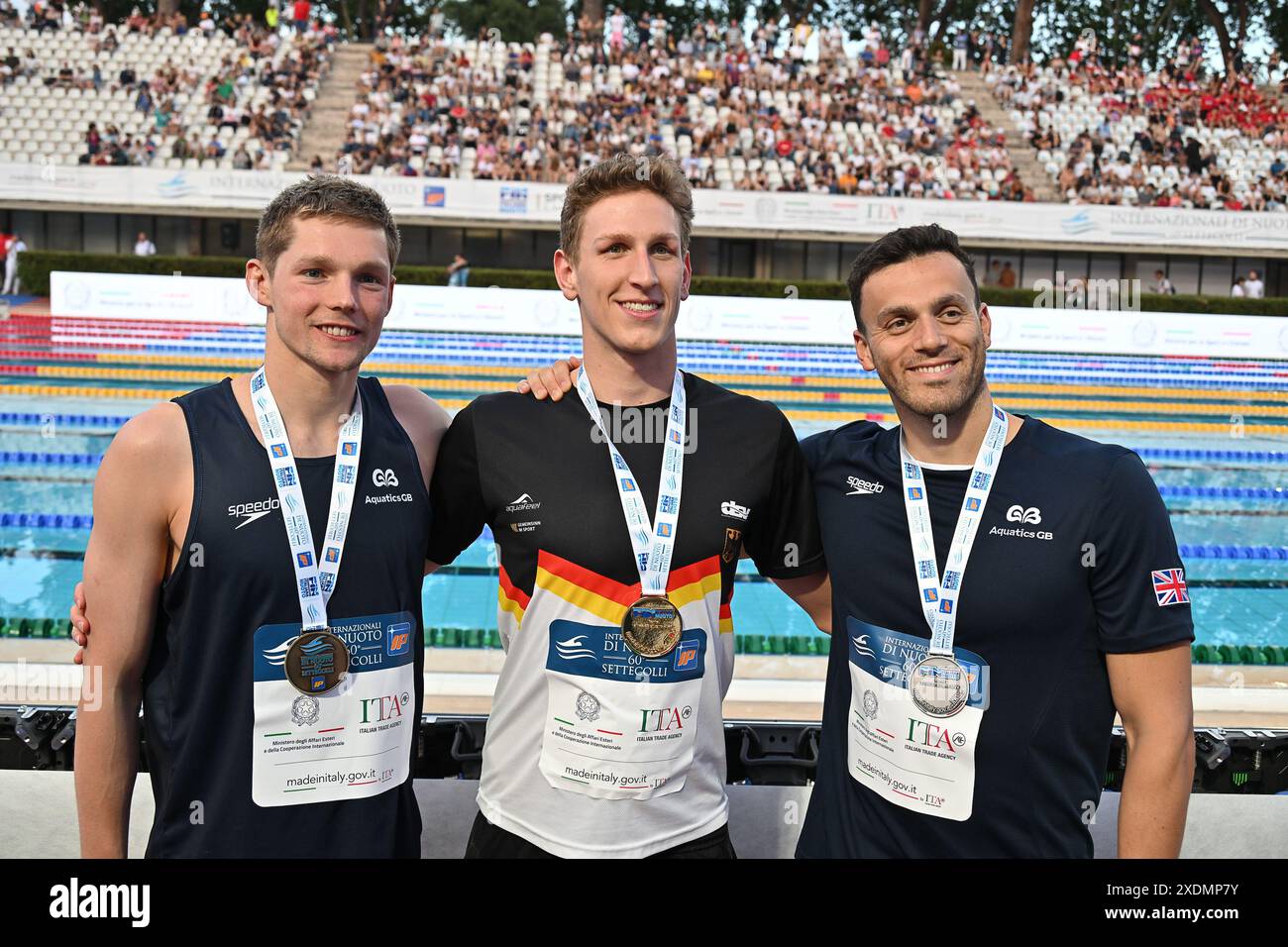 Foro Italico, Rome, Italie. 23 juin 2024. SetteColli qualification olympique natation, jour 3 ; Duncan Scott, Lukas Maertens, James Guy 200m hommes nage libre crédit : action plus Sports/Alamy Live News Banque D'Images