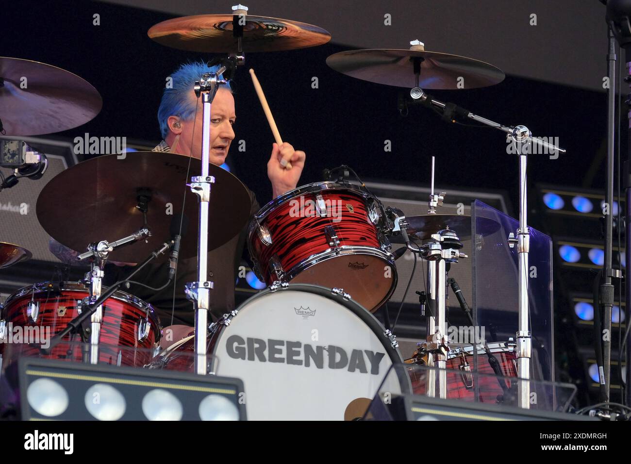 Newport, Royaume-Uni. 23 juin 2024. Tre Cool Drummer se produit en live avec le groupe punk américain Green Day au festival de l'île de Wight. Crédit : SOPA images Limited/Alamy Live News Banque D'Images