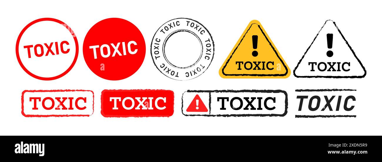 autocollant d'étiquette de tampon toxique et signe pour marquer avertissement danger danger produit chimique empoisonné Illustration de Vecteur