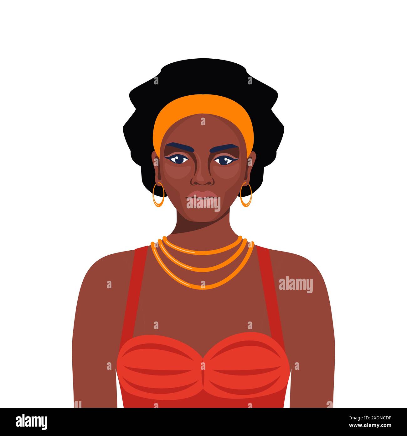 Femme noire indigène à la peau de la tribu africaine, portrait. Fille aborigène africaine avec une robe ethnique traditionnelle. Vecteur Illustration de Vecteur