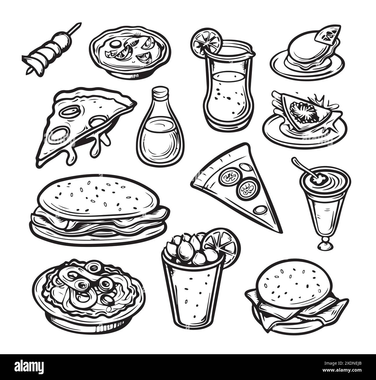 Illustration vectorielle dessinée à la main - éléments de conception de restauration rapide dans le style d'esquisse. Parfait pour le menu, les cartes, les blogs, les bannières Illustration de Vecteur