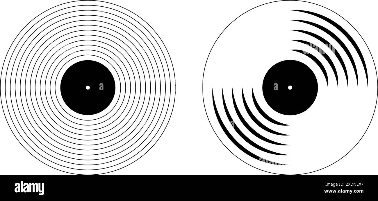 Icônes de disque vinyle. Platine LP ou plaques de musique longue durée isolées sur fond blanc. DJ ou équipement d'enregistrement studio. années 70 années 80 années 90 discothèque nostalgie concept. Illustration graphique vectorielle. Illustration de Vecteur
