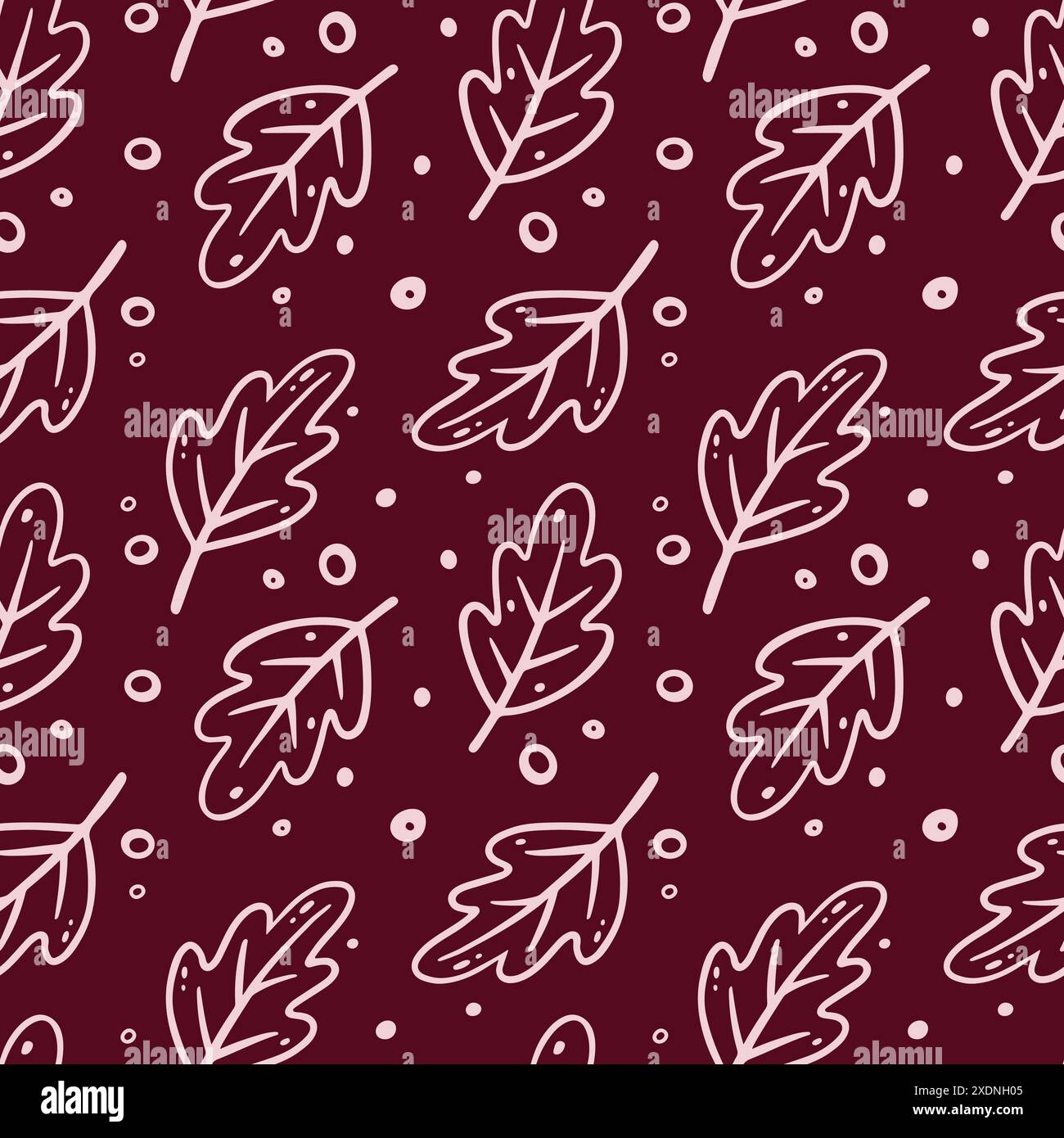 Modèle sans couture d'automne avec des feuilles de doodle de couleur vineuse. Illustration florale vectorielle dans le style doodle. Modèle d'automne avec des éléments d'automne - feuilles de chêne, feuilles d'érable, feuilles d'automne. Illustration de Vecteur