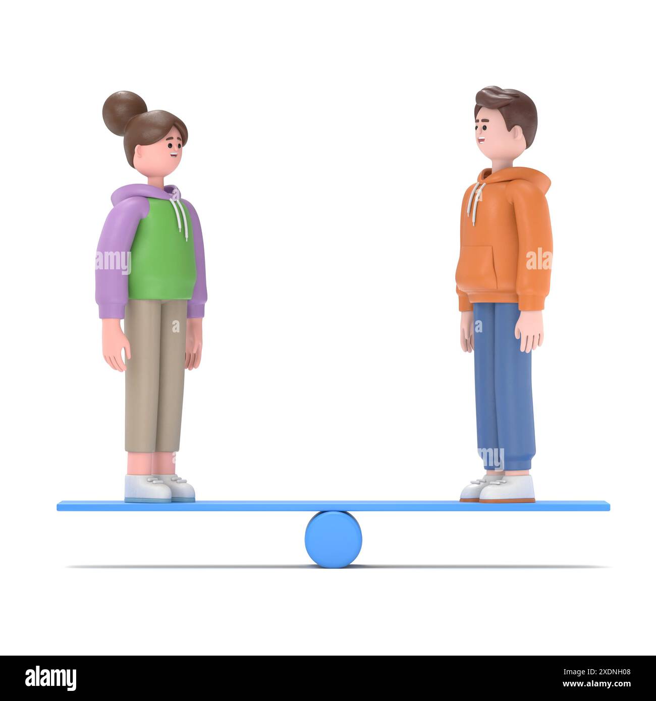 Personne d'affaires de poids égal. Business Seesaw et balance.3D rendu sur fond blanc. Banque D'Images