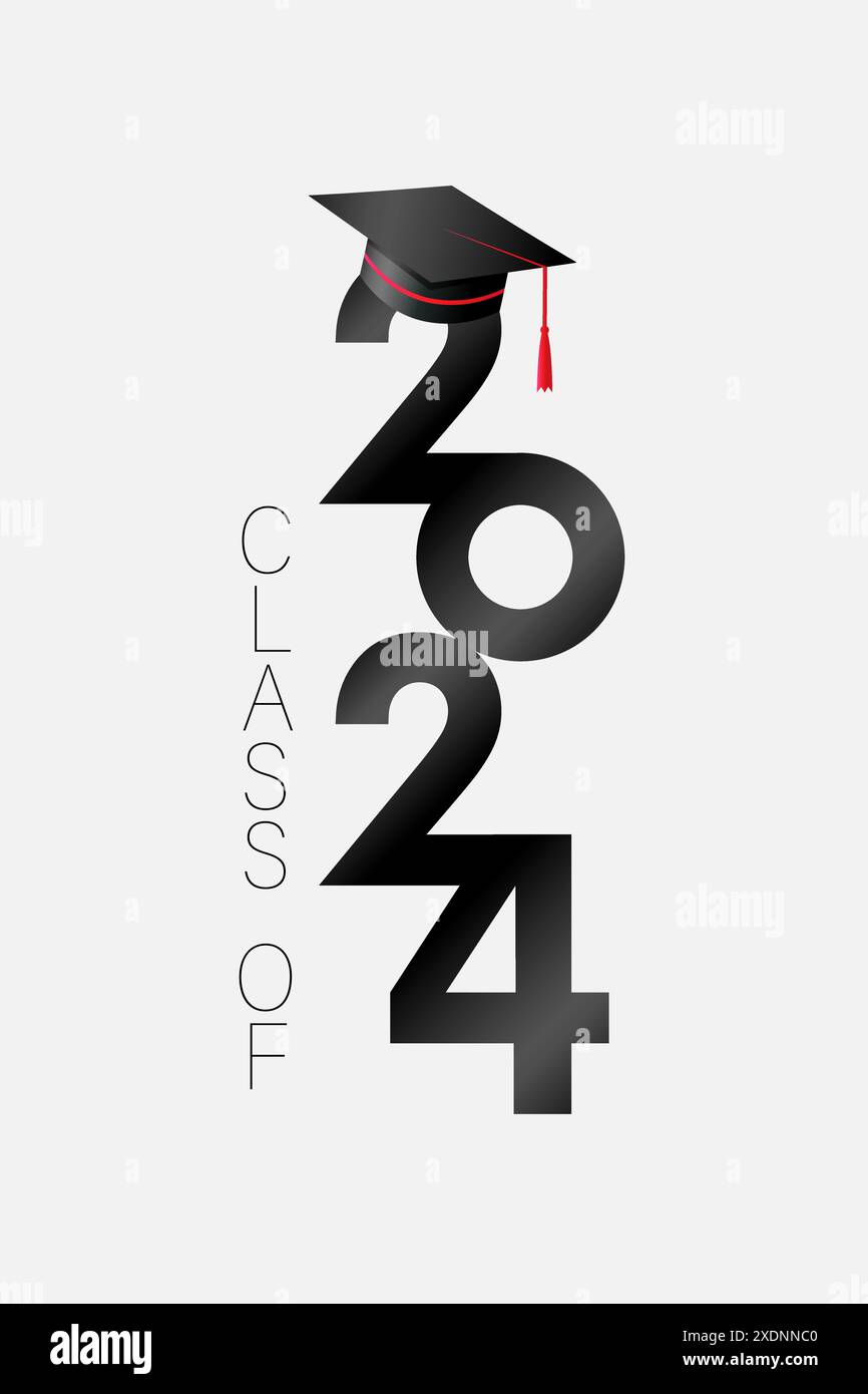 Classe de 2024 logo de graduation avec casquette académique noire. Illustration vectorielle Illustration de Vecteur