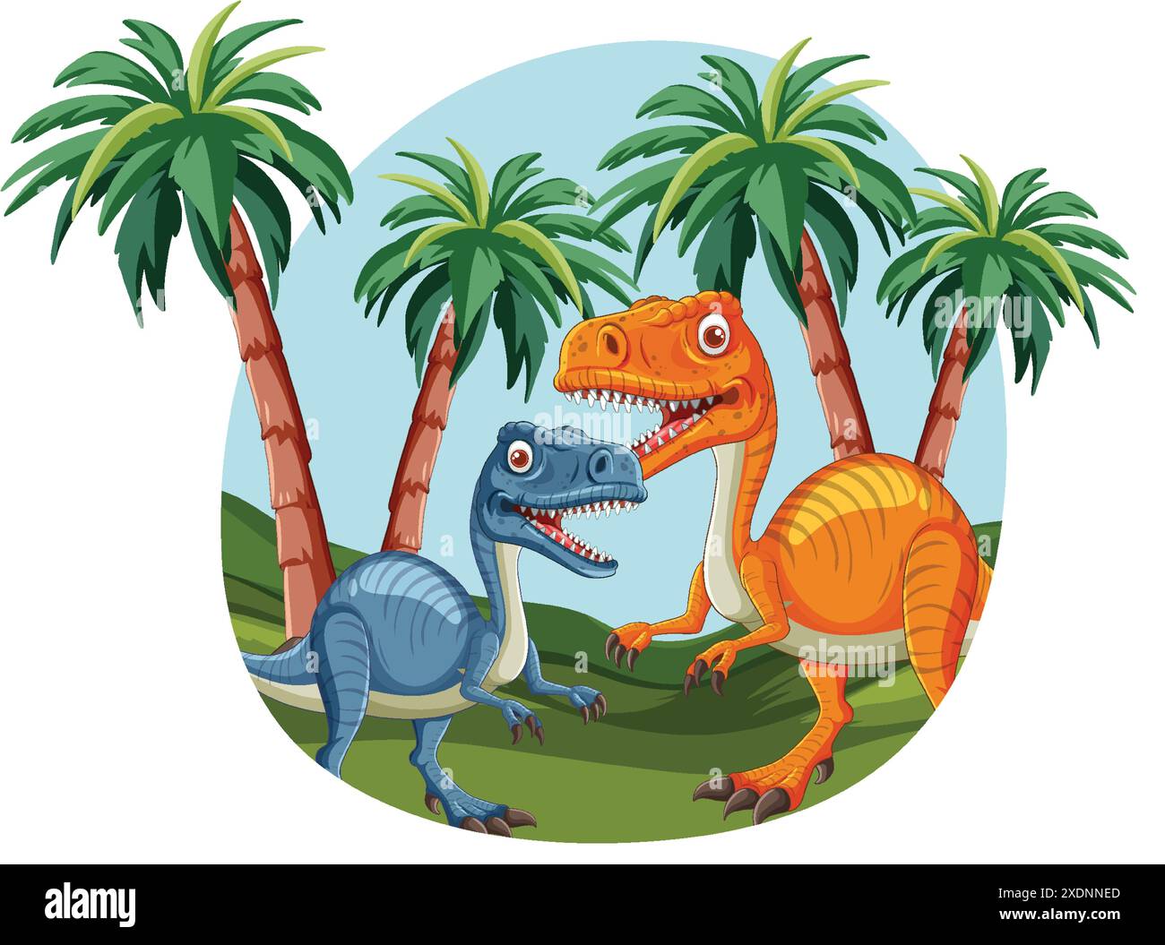 Deux dinosaures parmi les palmiers dans une forêt Illustration de Vecteur