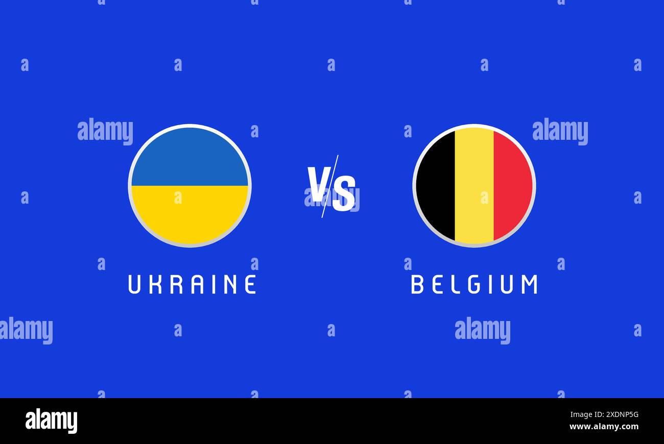 Concept d'emblème rond de drapeau de phase de groupes Ukraine vs Belgique. Fond vectoriel avec drapeaux ukrainiens et belges pour le championnat de football Illustration de Vecteur