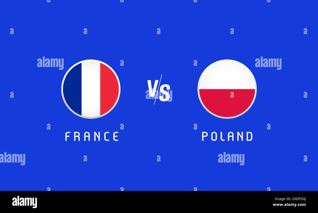 Concept d'emblème rond de drapeau de phase de groupes France vs Pologne. Fond de vecteur avec drapeaux français et polonais pour le championnat de football Illustration de Vecteur