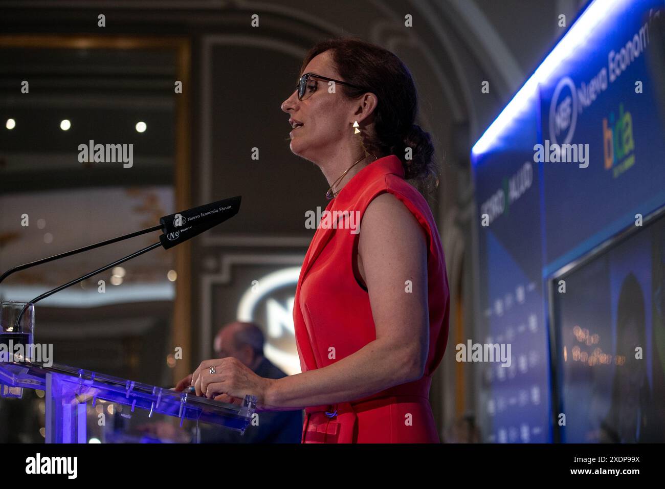 Madrid, Espagne. 24 juin 2024. Monica Garcia, ministre de la santé du gouvernement espagnol, participe ce matin à Madrid à un petit-déjeuner informatif. Crédit : D. Canales Carvajal/Alamy Live News Banque D'Images