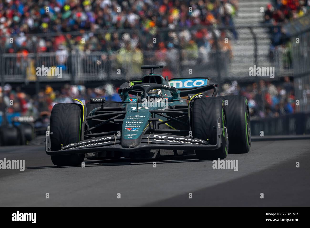 CIRCUIT GILLES VILLENEUVE, CANADA - 09 JUIN : lance Stroll, Aston Martin F1 AMR23 lors du Grand Prix du Canada au circuit Gilles Villeneuve le dimanche 09 juin 2024 à Montréal, Canada. (Photo de Michael Potts/BSR Agency) Banque D'Images