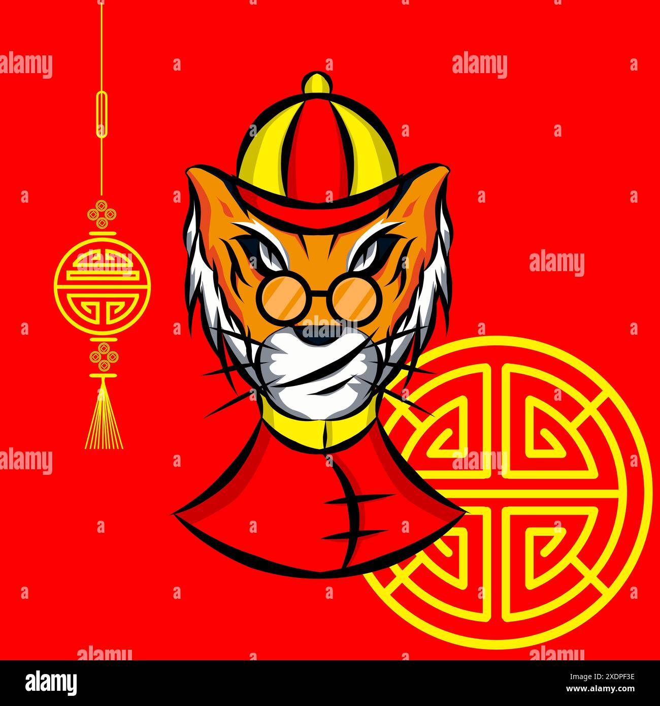 Mascotte de logo de symbole de signe de zodiaque chinois tigre le nouvel an lunaire Illustration de Vecteur