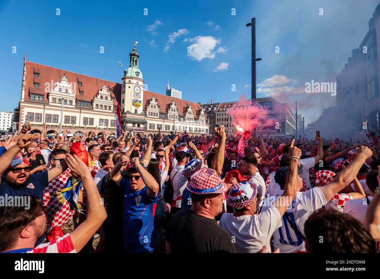 Supporters croates lors de l'UEFA Euro 2024 - Croatie vs Italie, Championnat d'Europe de football de l'UEFA à Leipzig, Allemagne, 24 juin 2024 Banque D'Images