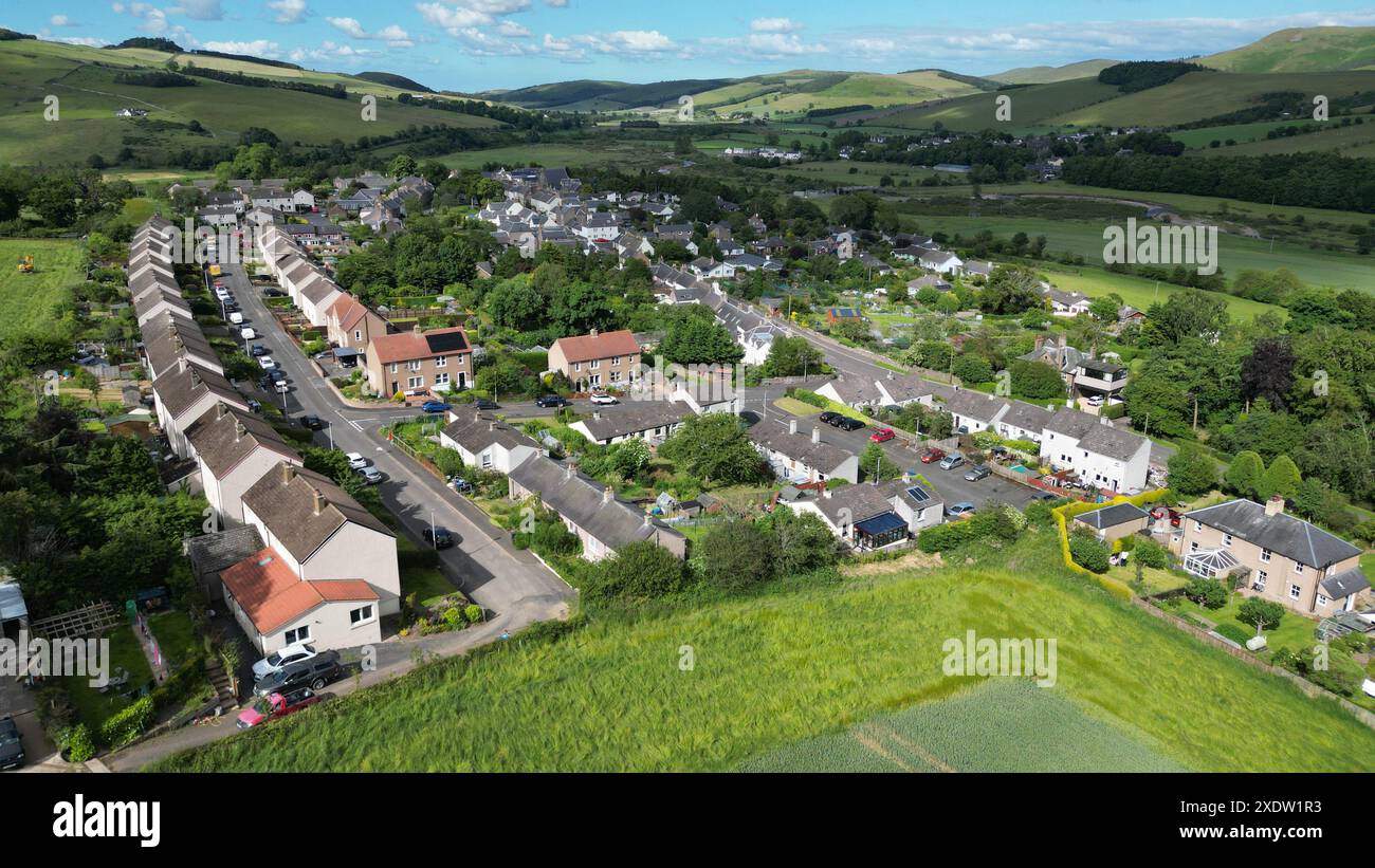 Vue aérienne de la ville de Yetholm, Scottish Borders Region, Écosse Banque D'Images