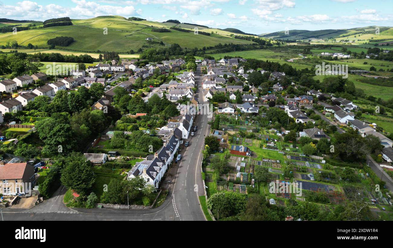 Vue aérienne de la ville de Yetholm, Scottish Borders Region, Écosse Banque D'Images