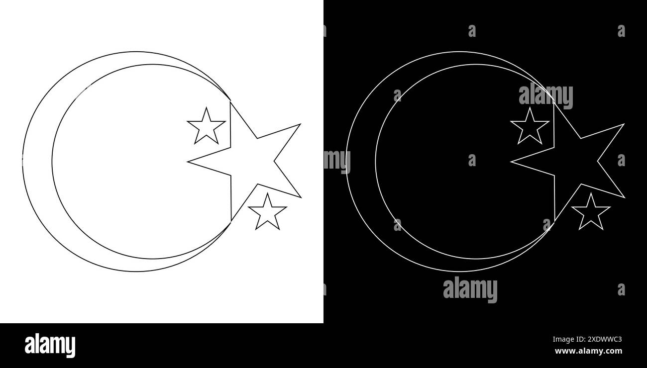 Illustration d'icône de lune et d'étoile sur fond blanc et noir. Illustration de Vecteur