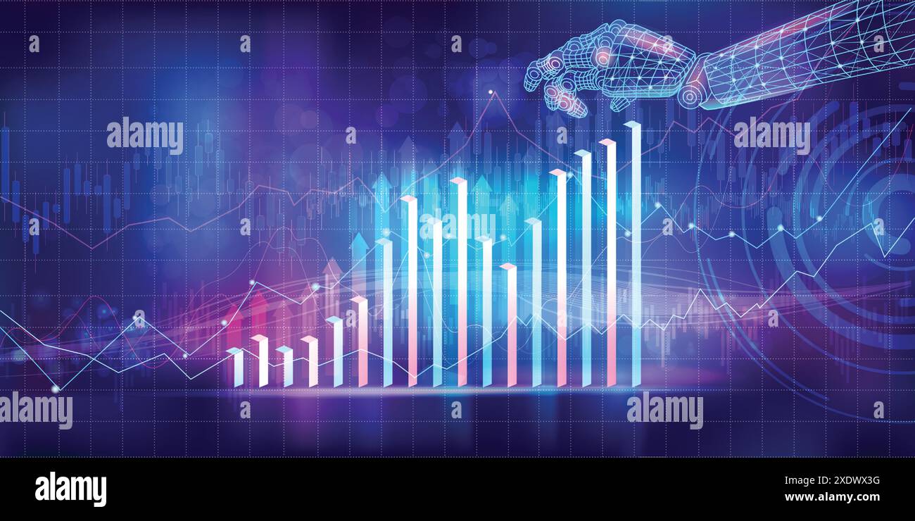 Infographie numérique sur le thème de l'analyse et de la croissance financière dans les affaires et le commerce numérique. Illustration de Vecteur