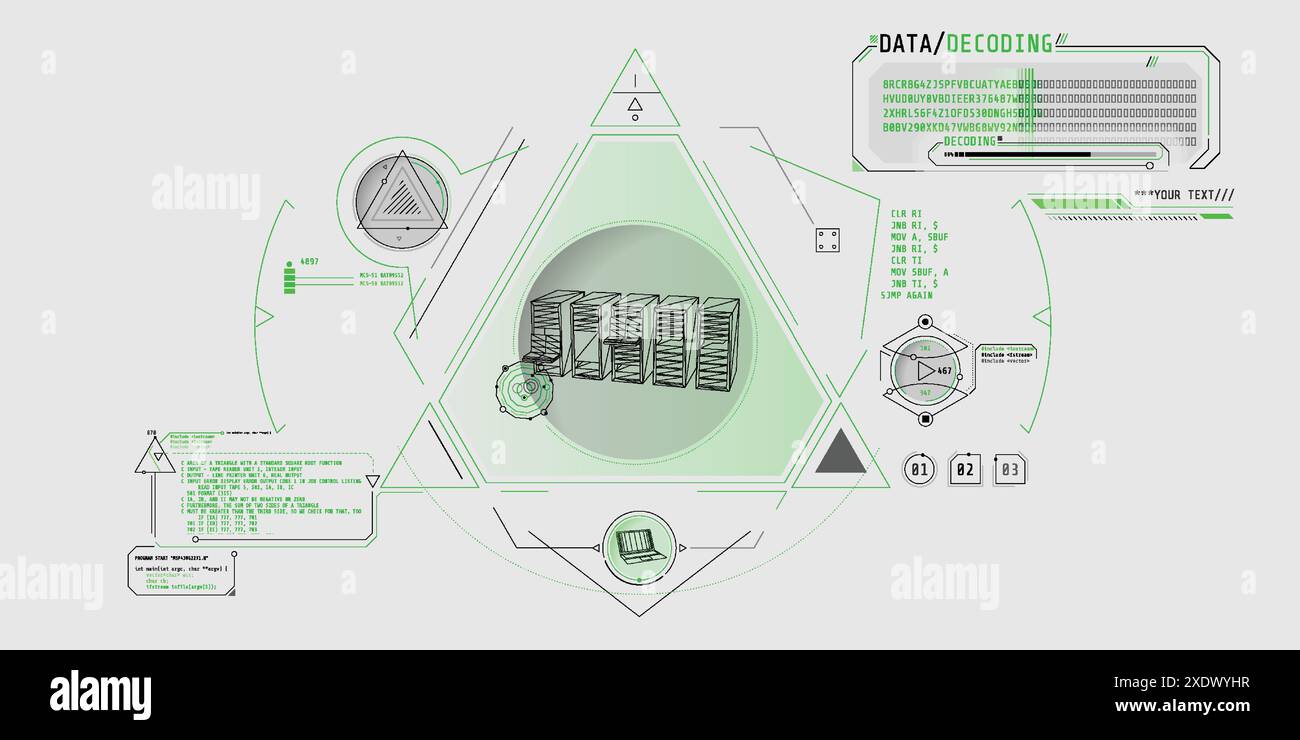 Interface HUD futuriste pour le traitement des données du serveur. Illustration de Vecteur