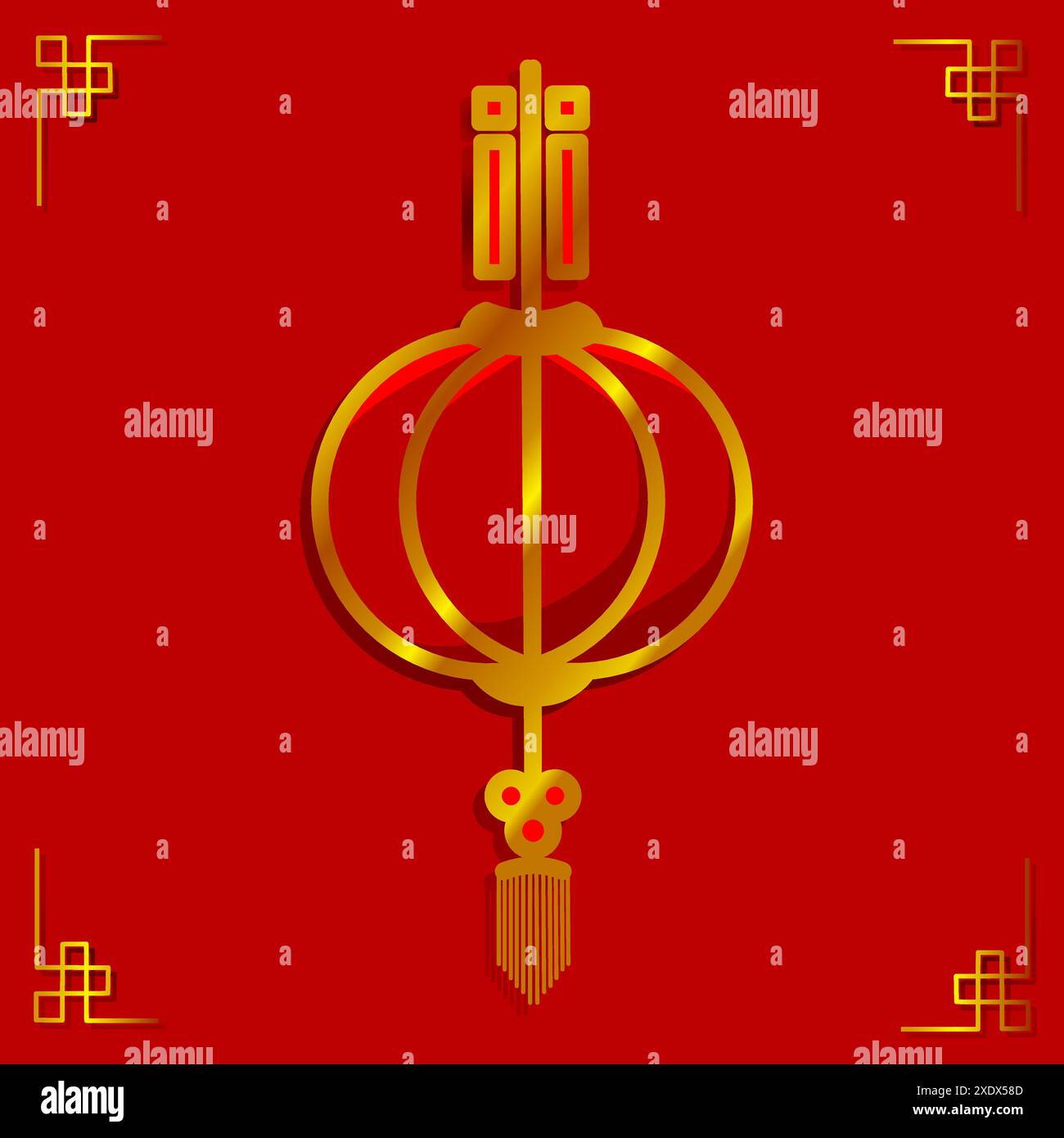 La lampe chinoise lunaire nouvel an fond rouge. Illustration de Vecteur