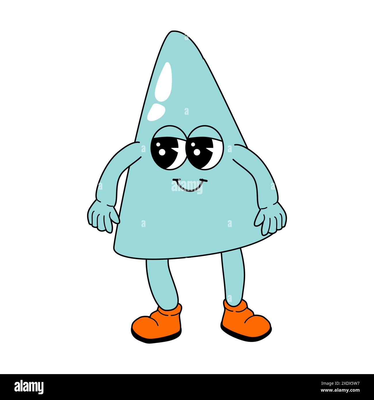 Fournitures scolaires pour enfants - cône de dessin animé, figure géométrique dans un style groovy rétro. Mascotte drôle pour l'éducation retour à la bannière de l'école, conception de couverture, affiche Illustration de Vecteur