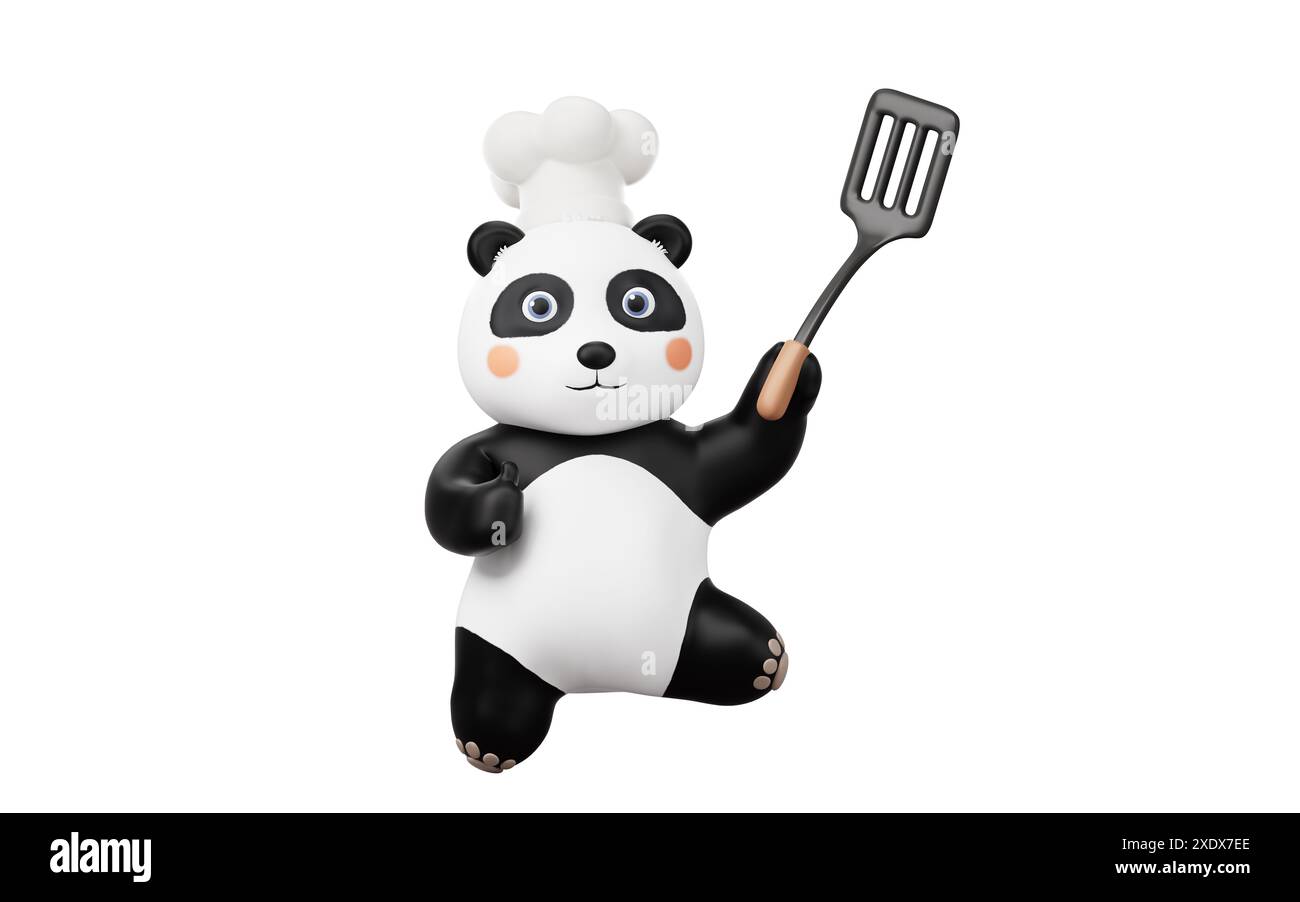 Chef Panda avec style de dessin animé, rendu 3D. Illustration 3D. Banque D'Images
