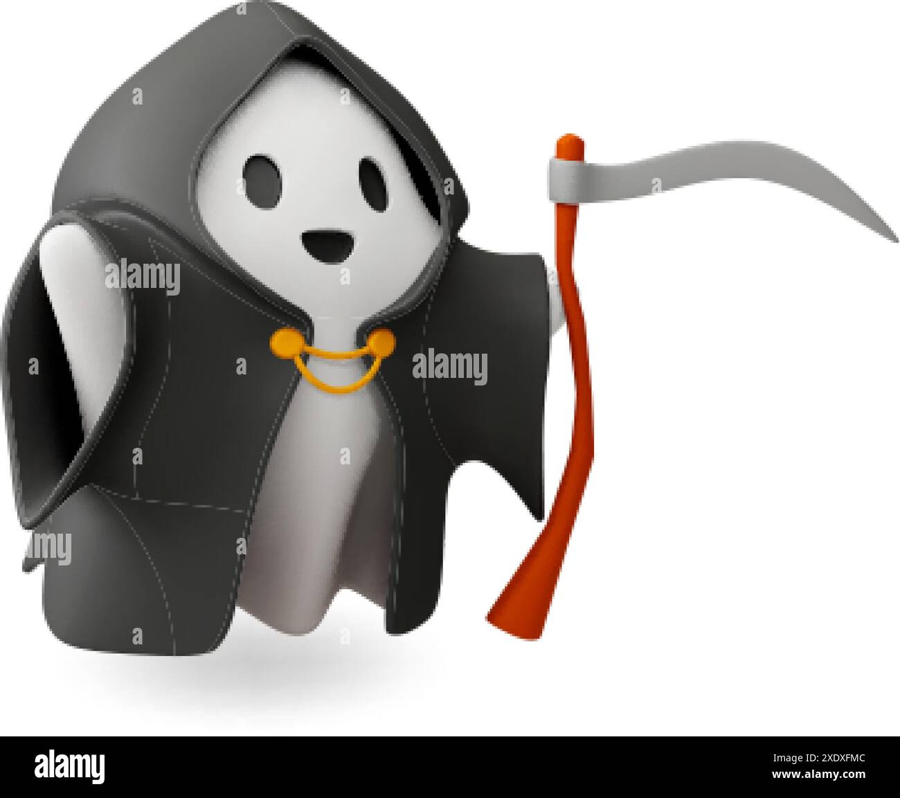 Personnage fantôme 3D. Mort isolée en manteau noir avec capuche et faux. Fête d'Halloween, fantôme effrayant ou spectre. Rendu réaliste de l'élément vectoriel Illustration de Vecteur