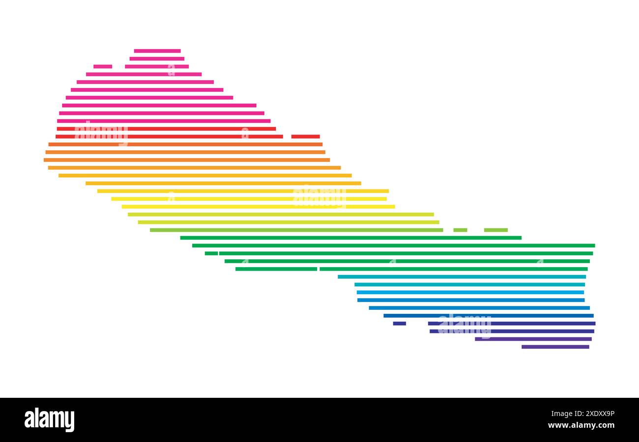 Carte abstraite du Népal montrant le pays avec des lignes parallèles horizontales aux couleurs de l'arc-en-ciel Illustration de Vecteur