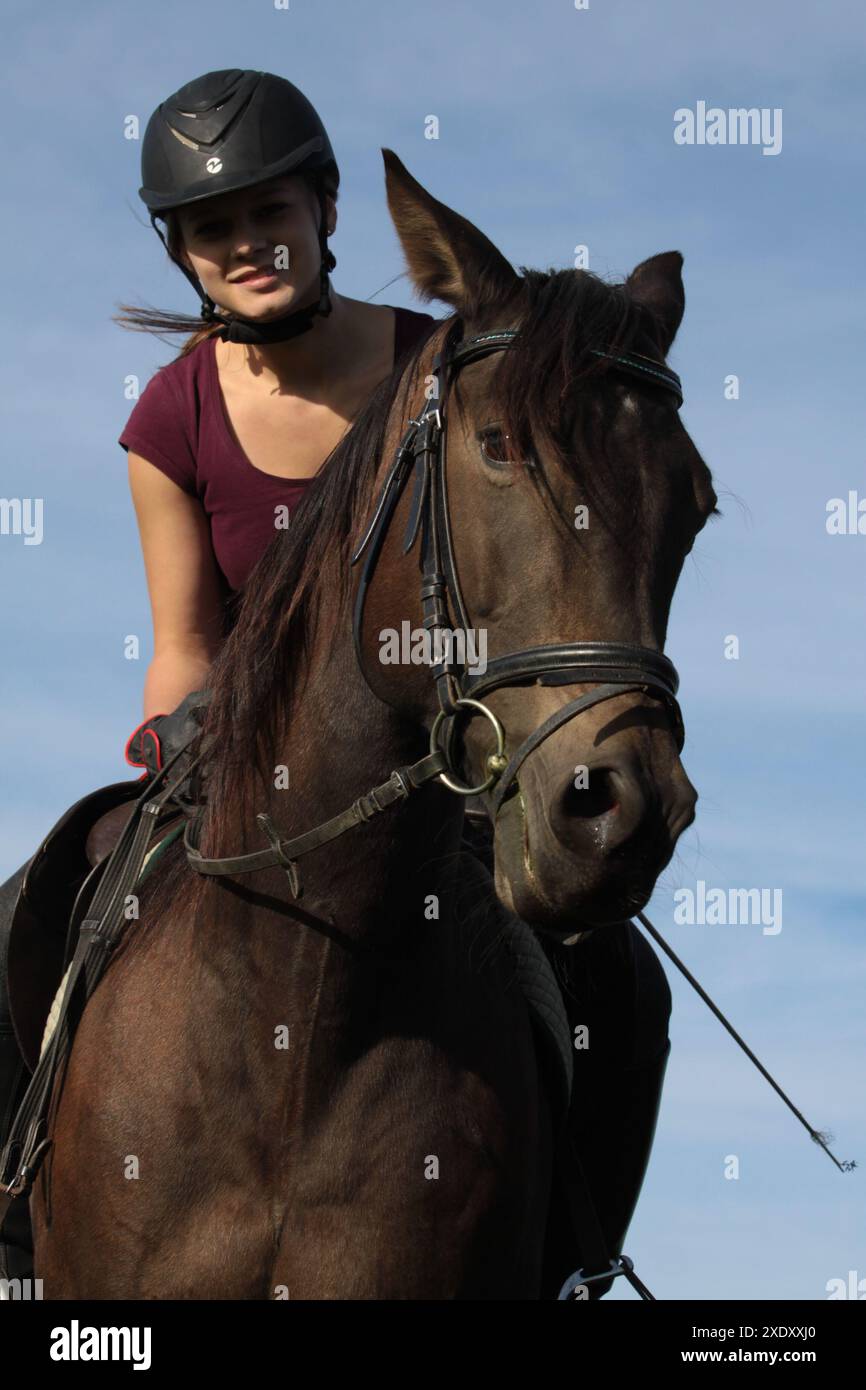 Fille avec son poney Banque D'Images