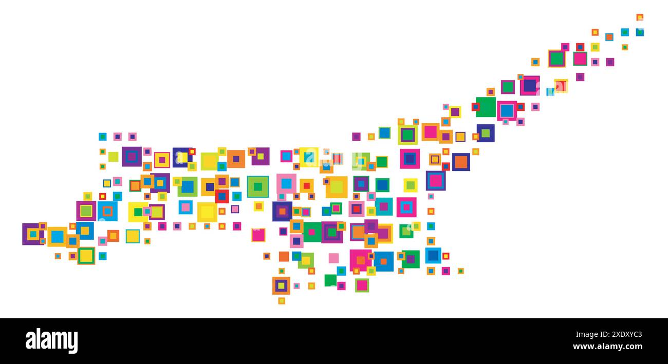 Carte abstraite de la République turque de Chypre du Nord carte abstraite montrant le pays avec un motif de carrés colorés se chevauchant comme des bonbons Illustration de Vecteur