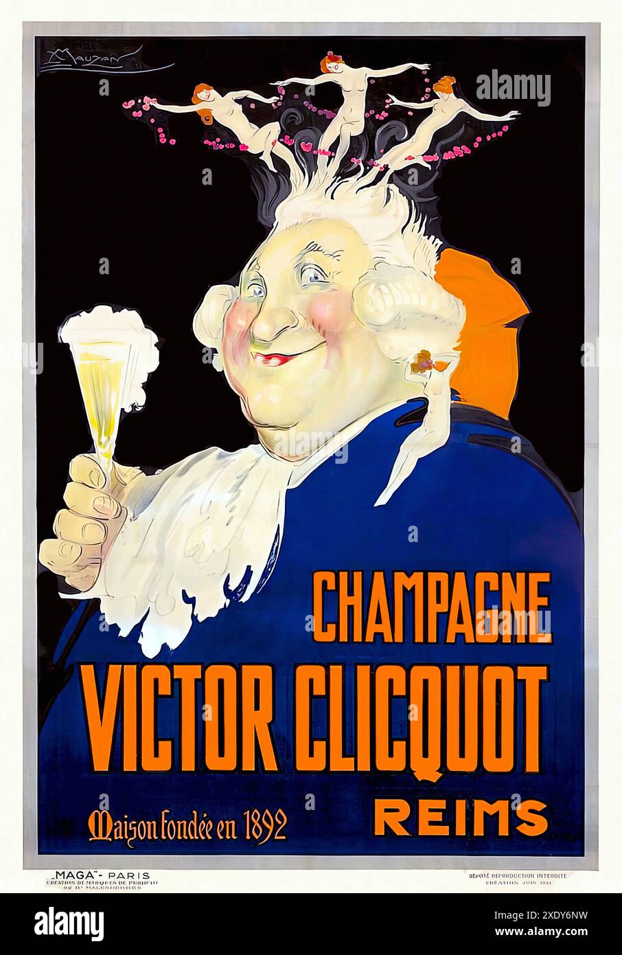 MAUZAN Achille Lucien (1883-1952) - Champagne Victor Clicquot Reims 1921 - affiche publicitaire Vintage française Banque D'Images