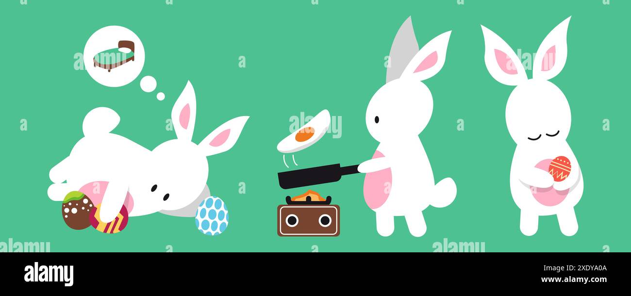 Mignon lapin de Pâques vie quotidienne. Clipart d'oeufs de Pâques. Illustration vectorielle Illustration de Vecteur