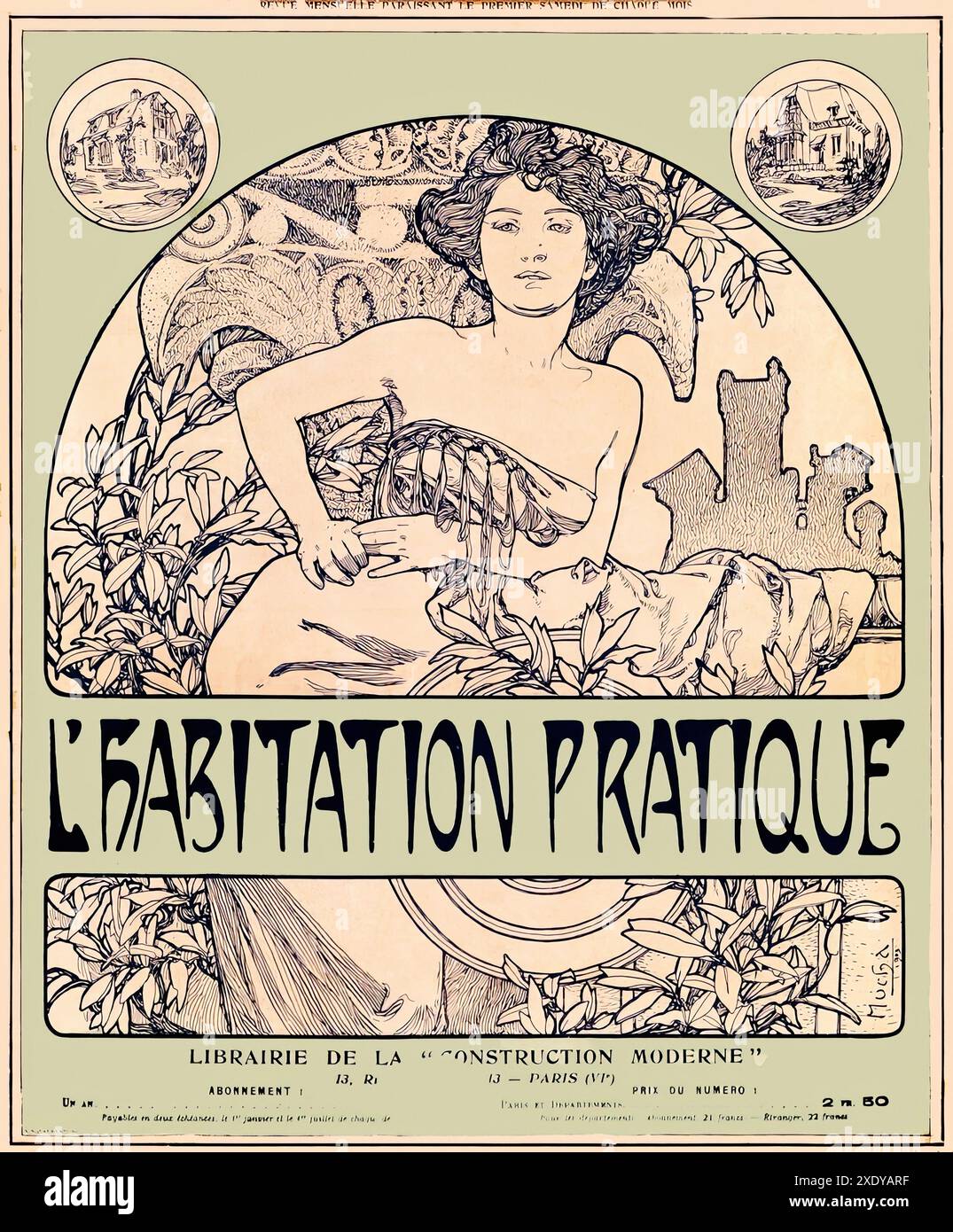 MUCHA Alfons Maria - affiche imprimée L'habitation pratique Art Nouveau Banque D'Images