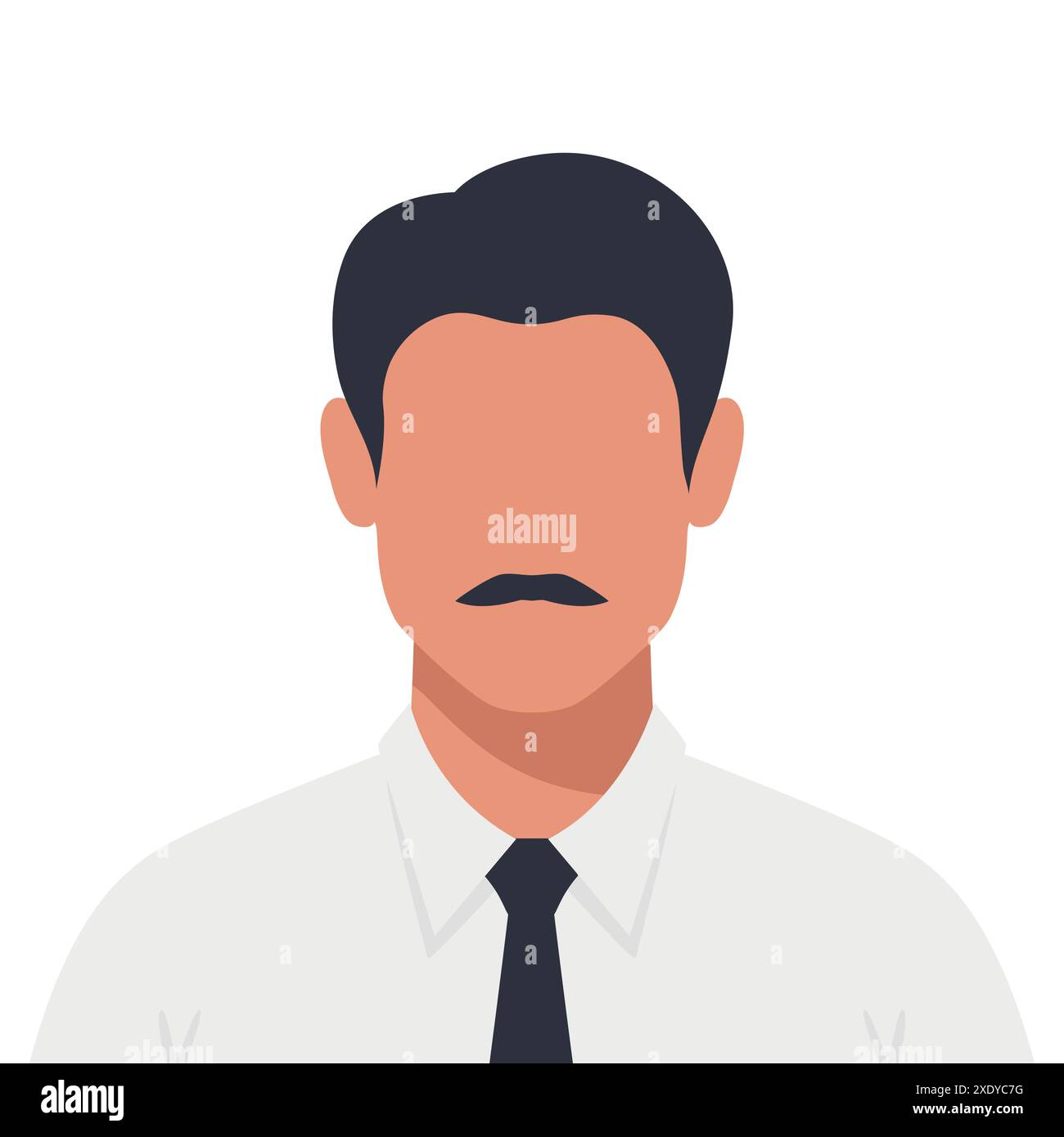 Jeune homme abstrait sans visage avec moustache en chemise et cravate. Employé de bureau ou avatar masculin étudiant. Illustration vectorielle Illustration de Vecteur