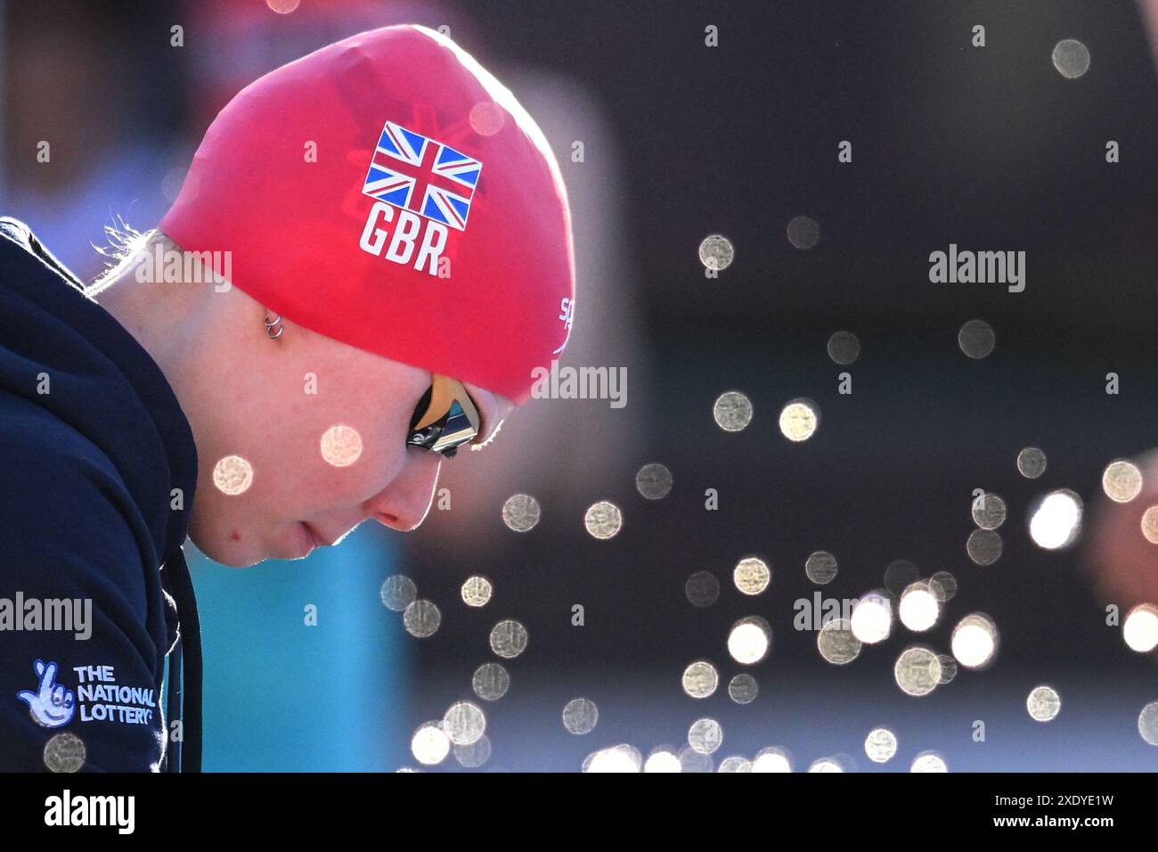 Laura Kathleen Stephens, de Grande-Bretagne, se prépare à participer à la finale féminine papillon du 200 m lors de la 60e rencontre de natation Settecolli au stadio del Nuoto à Rome (Italie), le 23 juin 2024. Banque D'Images