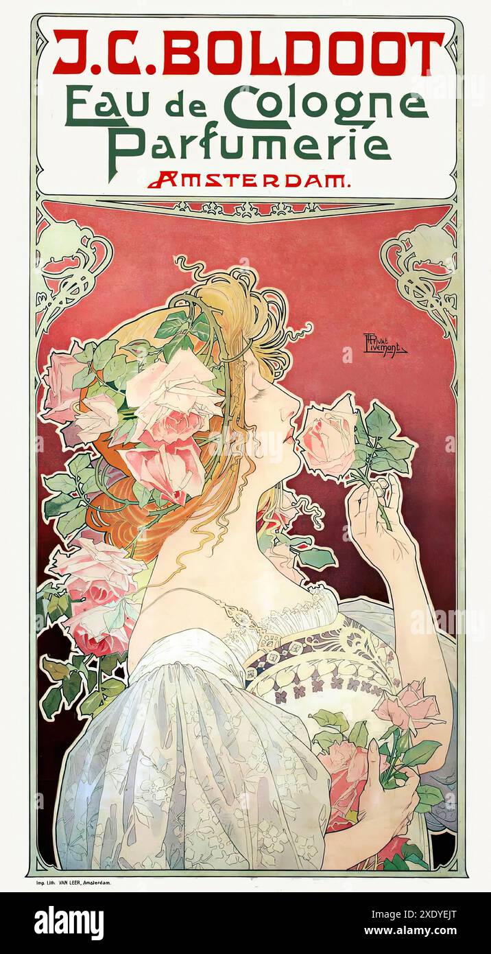 PRIVAT LIVEMONT Henri - J - C - Boldoot eau de Cologne parfumerie Amsterdam 1897 - affiche imprimée Vintage illustrée Banque D'Images