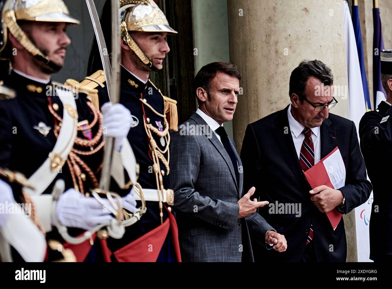 Paris, France. 24 juin 2024. Antonin Burat/le Pictorium - visite du roi de Jordanie Abdullah II à Paris - 24/06/2024 - France/Paris - le président français Emmanuel Macron reçoit le roi de Jordanie Abdullah II à l'Elysée le 24 juin 2024, pour un déjeuner de travail. Crédit : LE PICTORIUM/Alamy Live News Banque D'Images