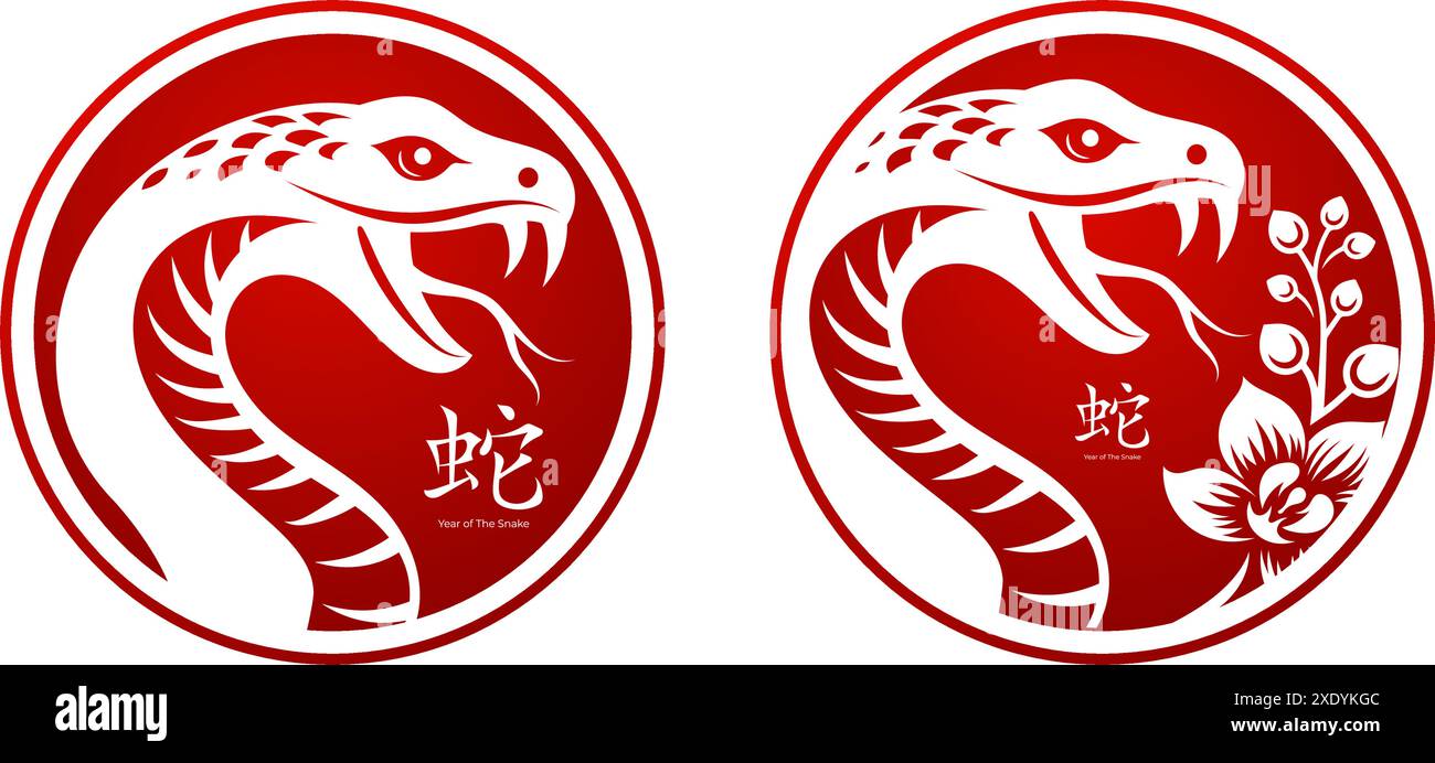 Joyeux nouvel an chinois 2025 signe du zodiaque, année du serpent avec un design rond rouge Illustration de Vecteur