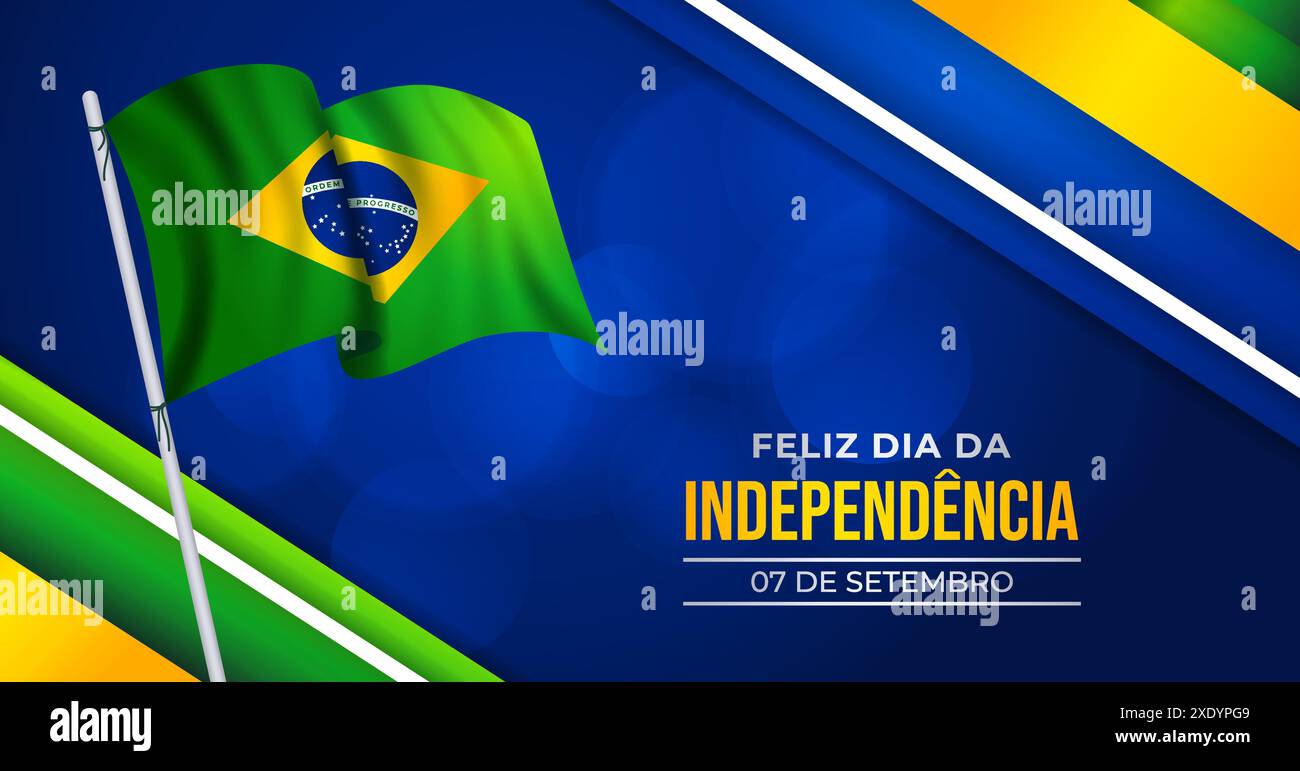 Jour de l'indépendance brésilienne, avec l'illustration vectorielle de drapeau de soie ondulant. Traduction : ordre et progrès Illustration de Vecteur