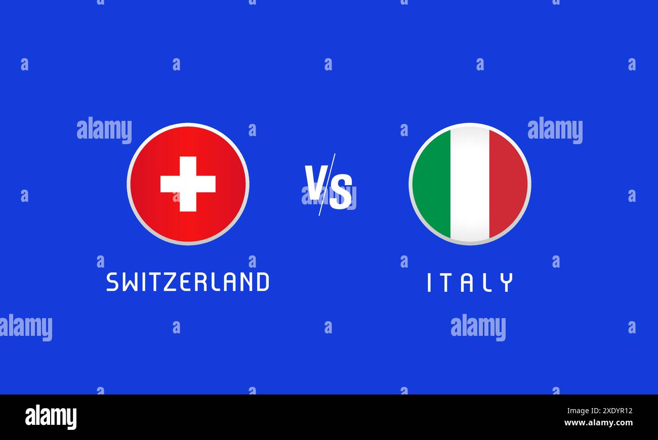 Concept d'emblème rond du drapeau de la phase de groupes Suisse vs Italie. Vectoriel arrière-plan drapeaux suisses et italiens du championnat de football pour le programme de nouvelles Illustration de Vecteur