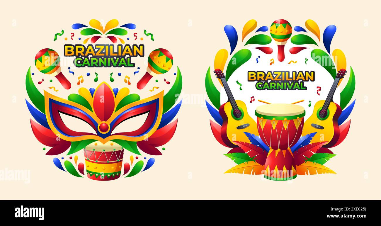 Logo brésilien de Carnaval de Rio ou conception de concept de signe avec des éléments décoratifs d'arrangement de cercle Illustration de Vecteur