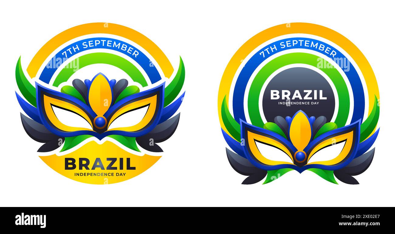 Signe ou logo du jour de l'indépendance du Brésil avec illustration vectorielle élégante de masque de carnaval Illustration de Vecteur