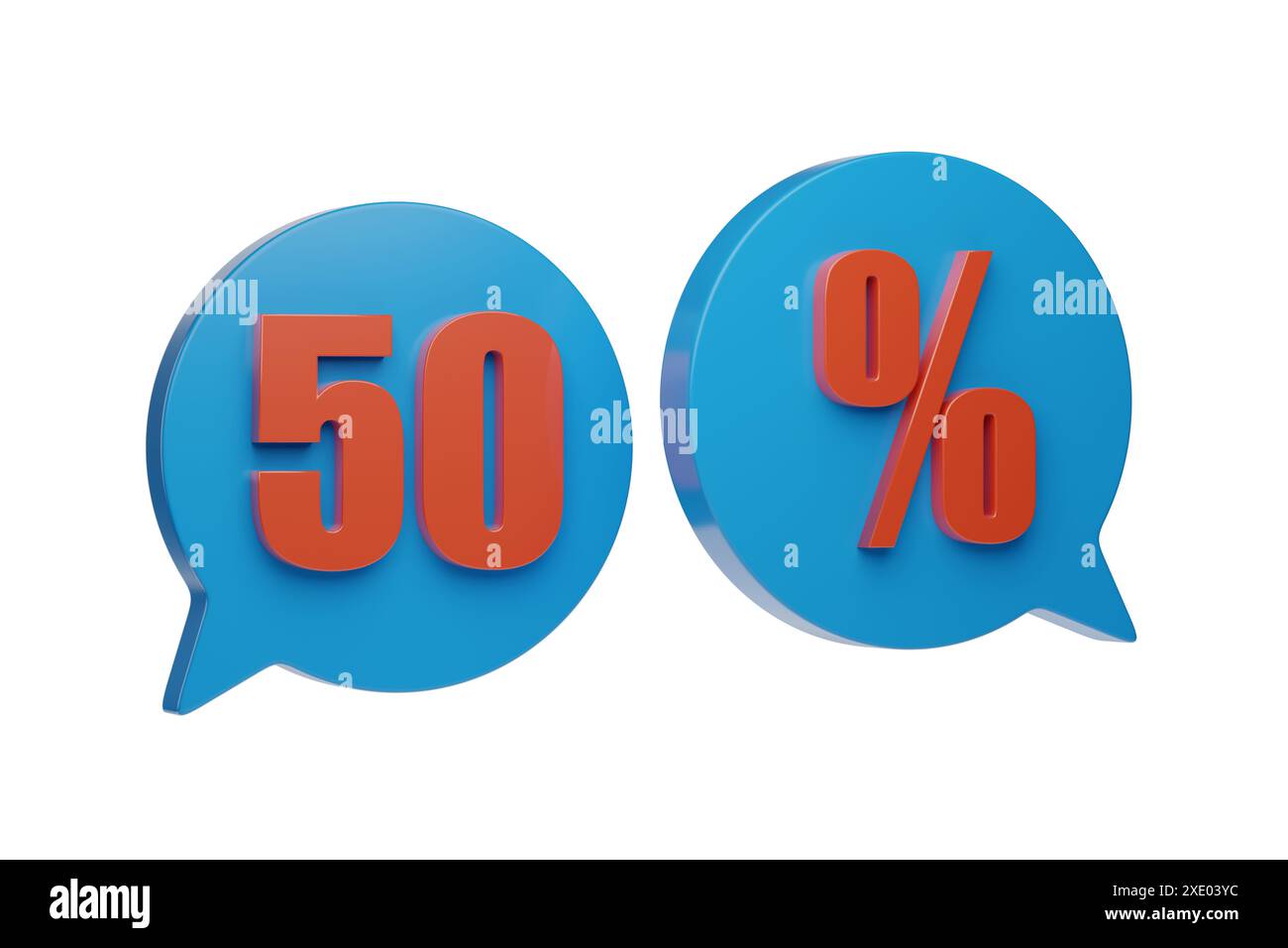 50% ballons de parole isolés sur fond blanc. illustration 3d. Banque D'Images