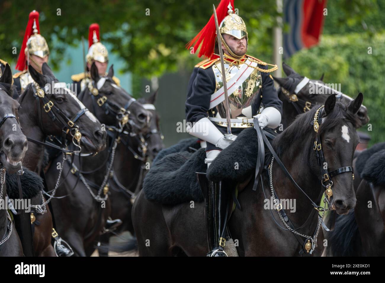 Londres, Royaume-Uni. 25 juin 2024. Visite d'État de l'empereur Naruhito et de l'impératrice Masako du Japon au Royaume-Uni, le parti royal quitte Horseguard Parade l'un des jours les plus chauds de l'année crédit : Ian Davidson/Alamy Live News Banque D'Images