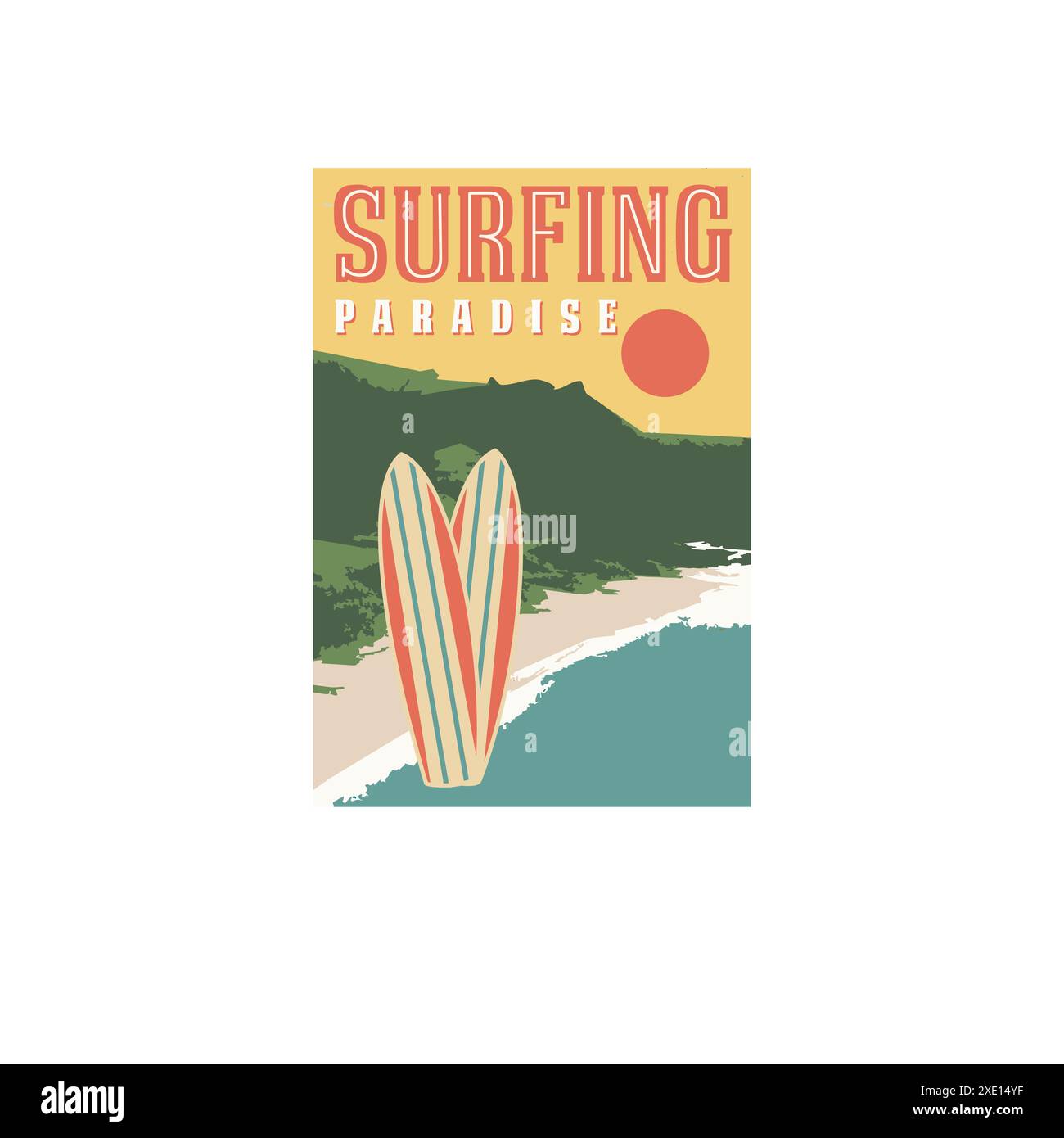 Design d'affiche de plage d'été vintage Surfing Paradise Illustration de Vecteur