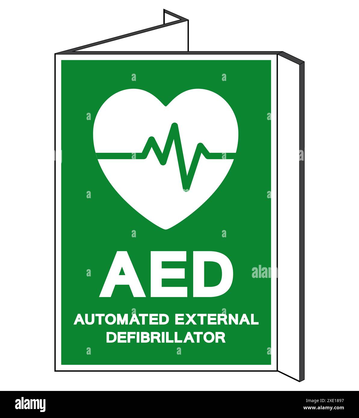 Symbole du défibrillateur automatisé externe DAE, illustration vectorielle, étiquette d'isolation sur fond blanc. EPS10 Banque D'Images