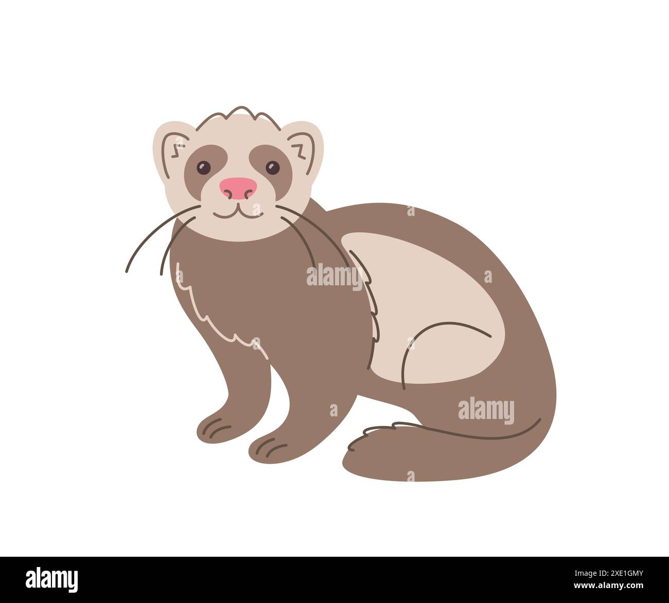 Joli furet souriant doodle personnage dessiné à la main. Animal de compagnie adorable dans le style de bande dessinée linéaire. Illustration de contour modifiable Illustration de Vecteur