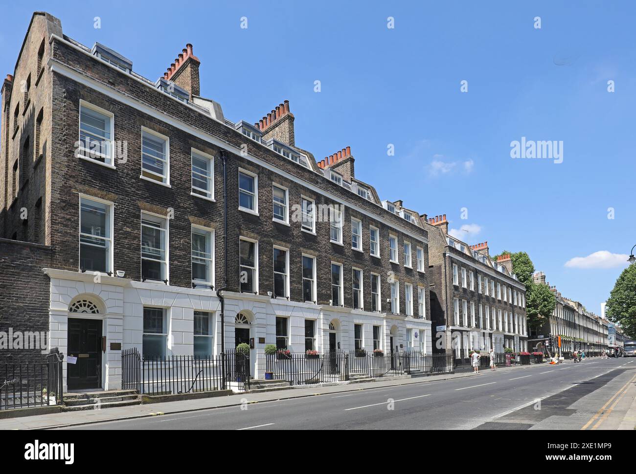 Maisons mitoyennes géorgiennes sur le côté ouest de Gower Street, Bloomsbury, Londres. Banque D'Images