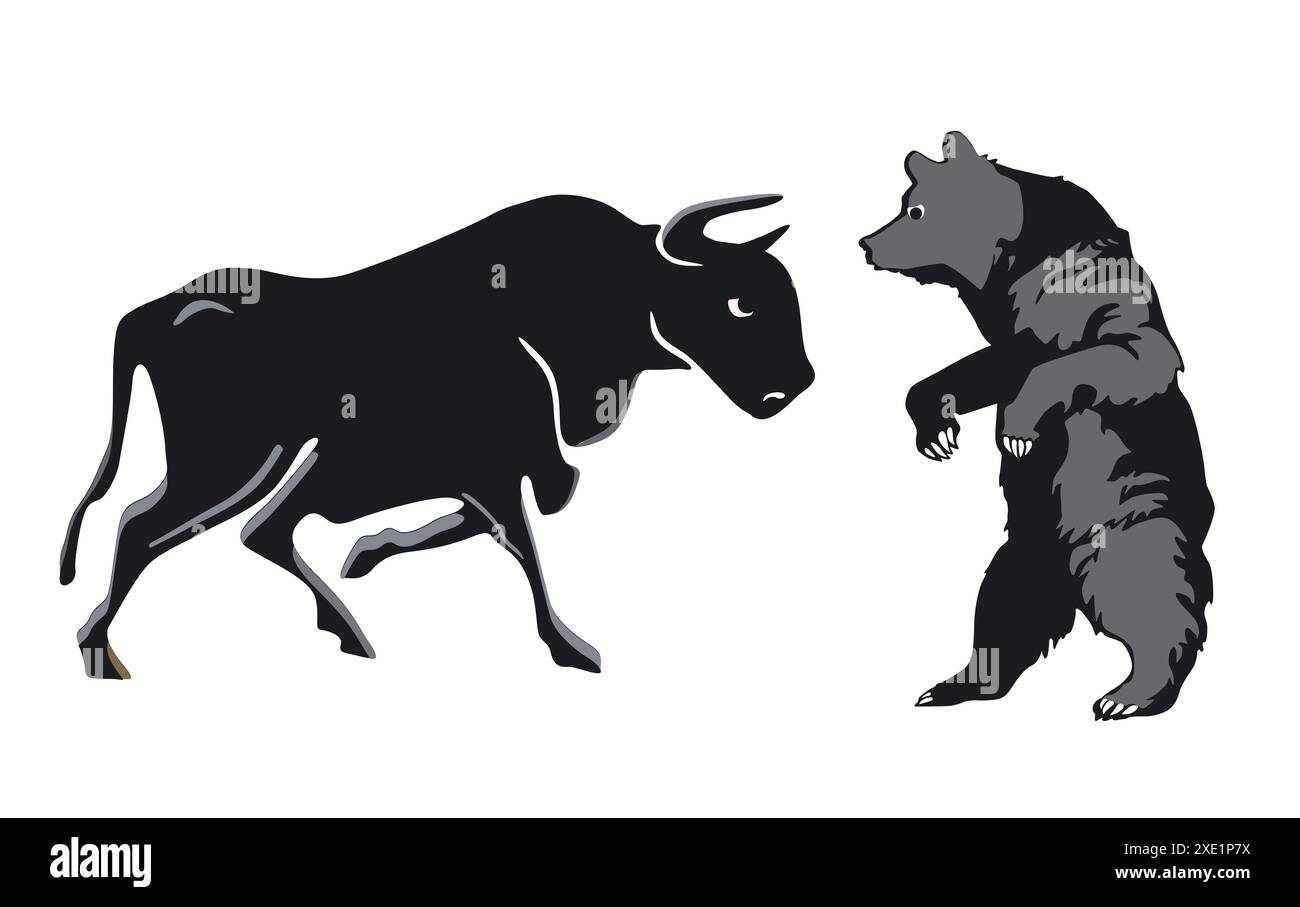 Bourse, ours et taureau, illustration Banque D'Images