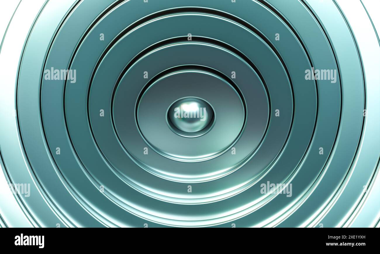 Design moderne de fond brillant cercles concentriques métalliques. rendu 3d. Banque D'Images
